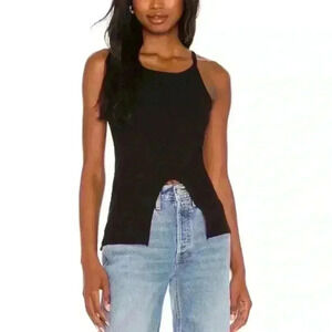 LNA Women Black Ribbed Front Split or Tie Hem Black Stretchy Tank Top Size XL